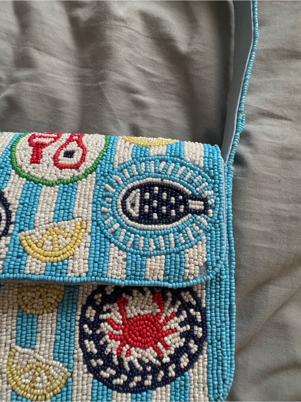 Beaded Shoulder Bag with Sea Food Motifs Handmade in India New with Tags - Picture 15 of 16